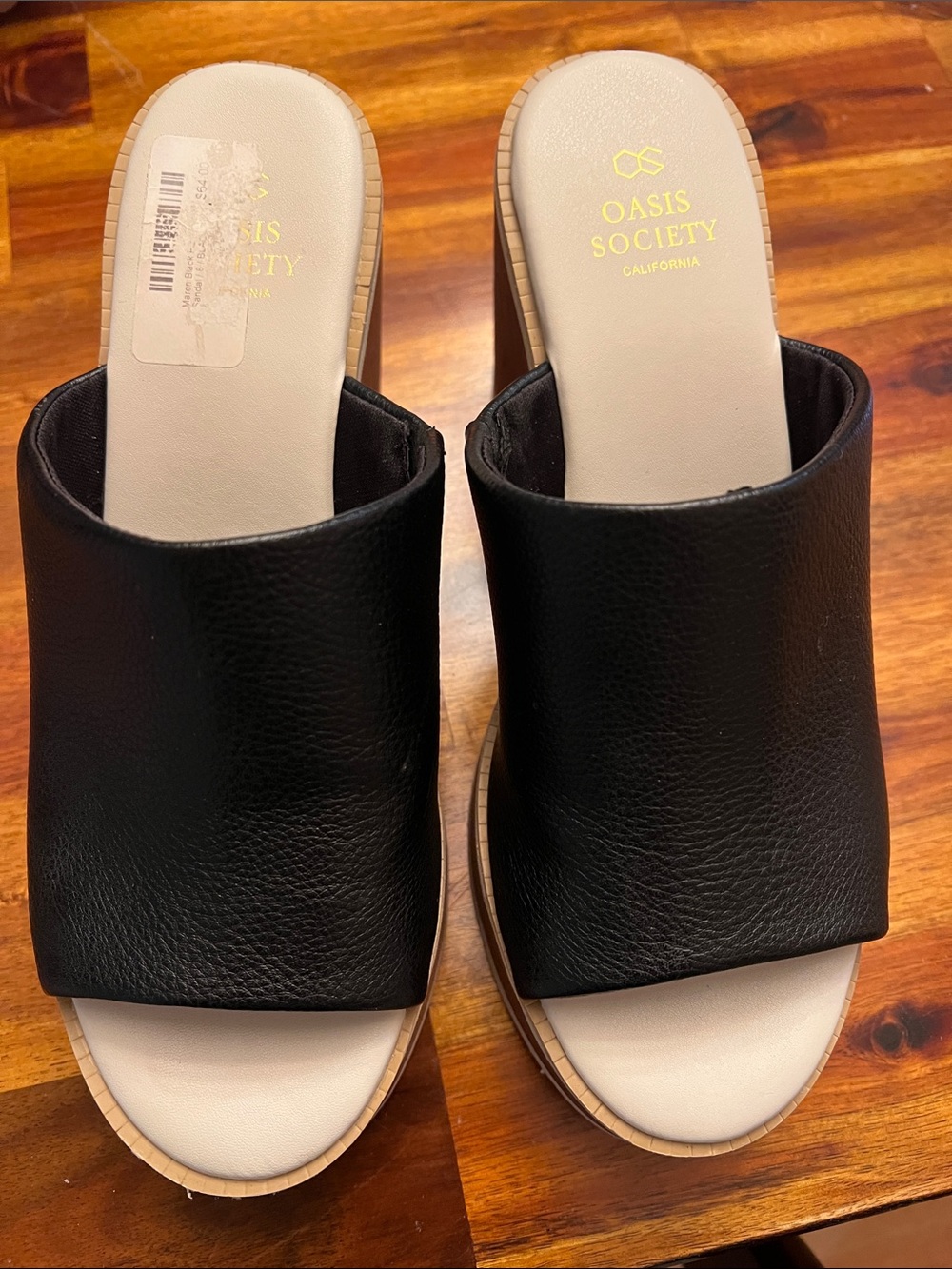 Oasis Society Women's Black Wedge Slide Sandals